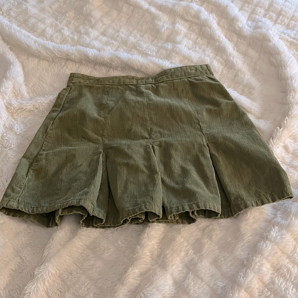 Pleated Green Corduroy Miniskirt